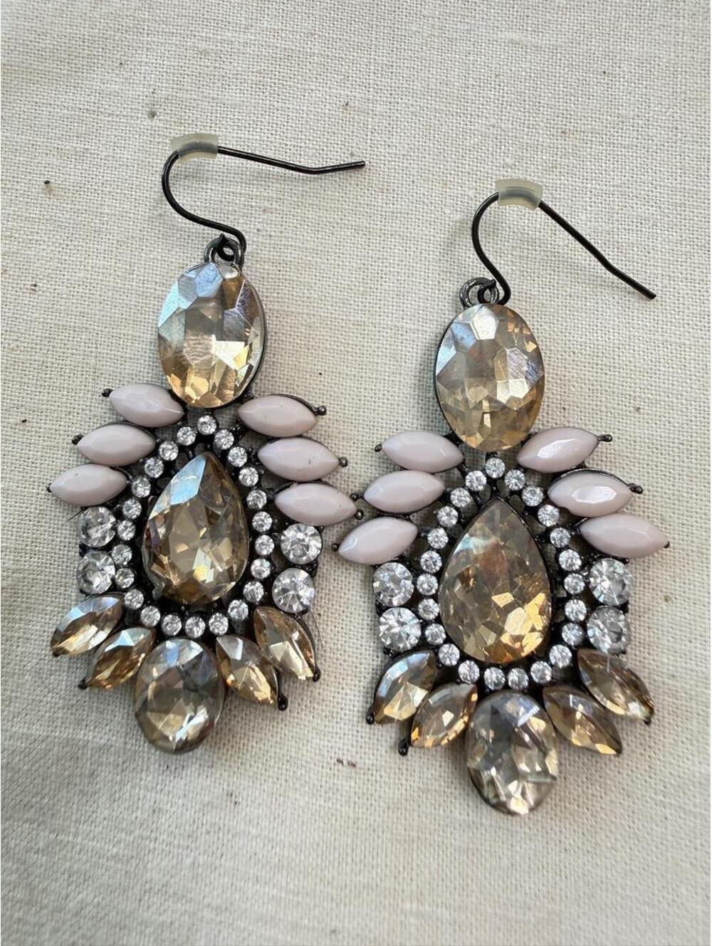 Blush Pink Champagne Rhinestone Chandelier Statement Earrings